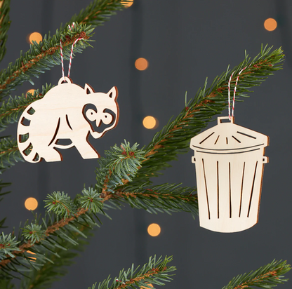 Raccoon and Trash Ornament Set