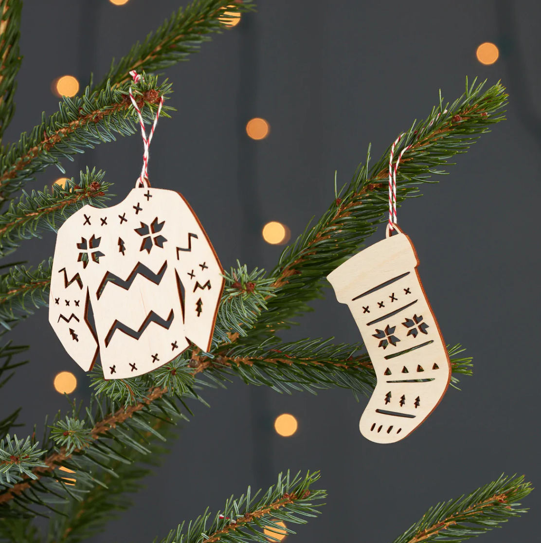 Holiday Sweater & Stocking Ornament Set