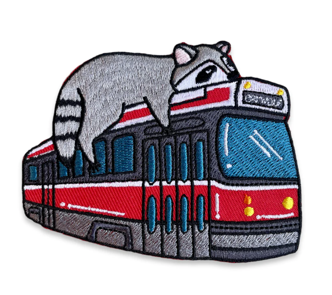 Streetcar and Raccoon Rider Iron-On Patch