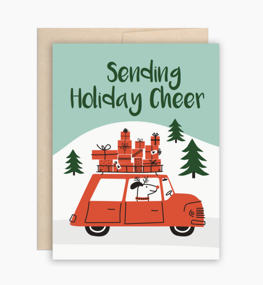 Driving Santa Dog Greeting Card