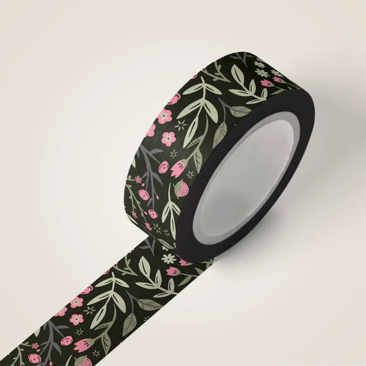 Black Garden Floral Washi Tape